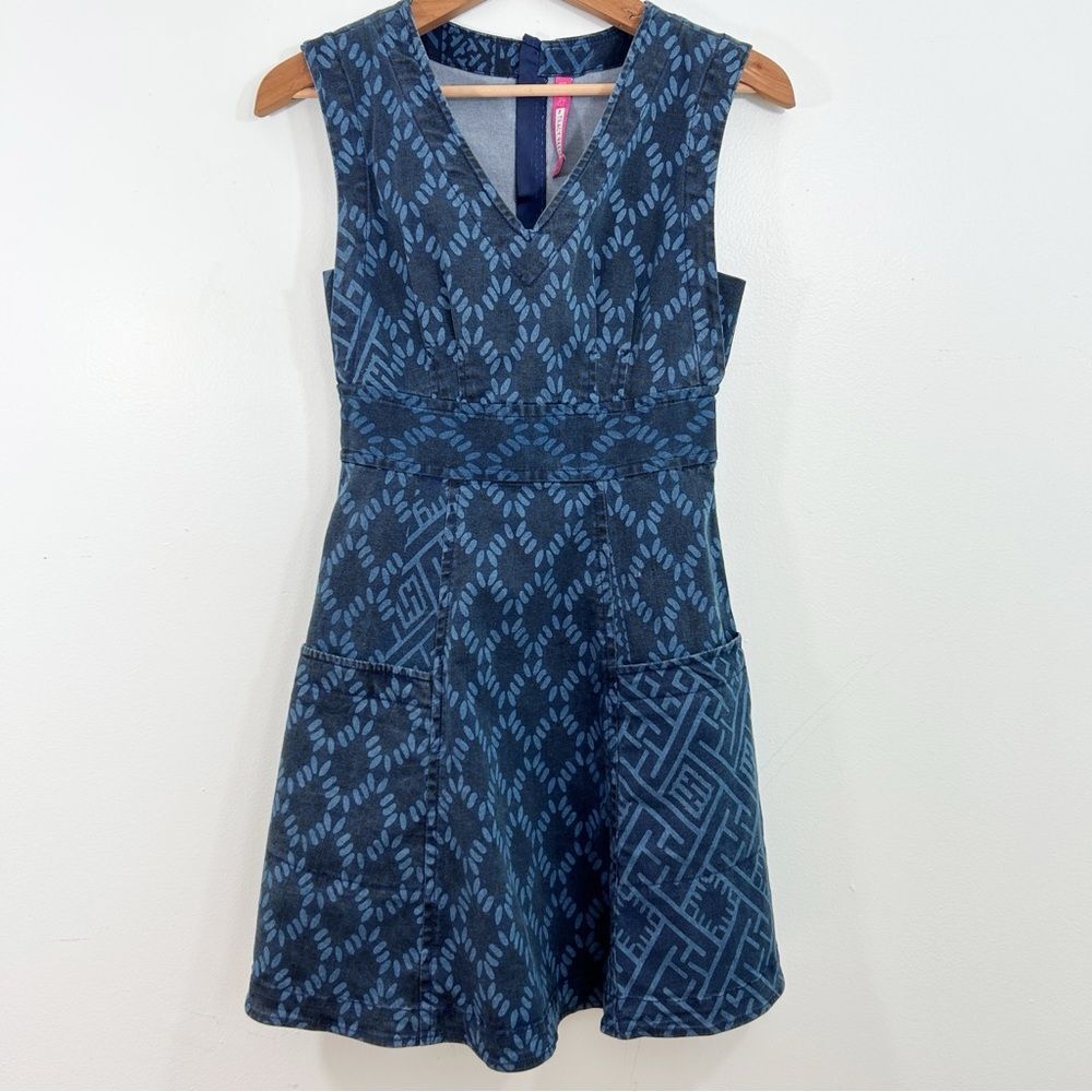 Anthropologie Plenty by Tracy Reese Blue Diamond Denim Dress Size 2 Preppy Boho